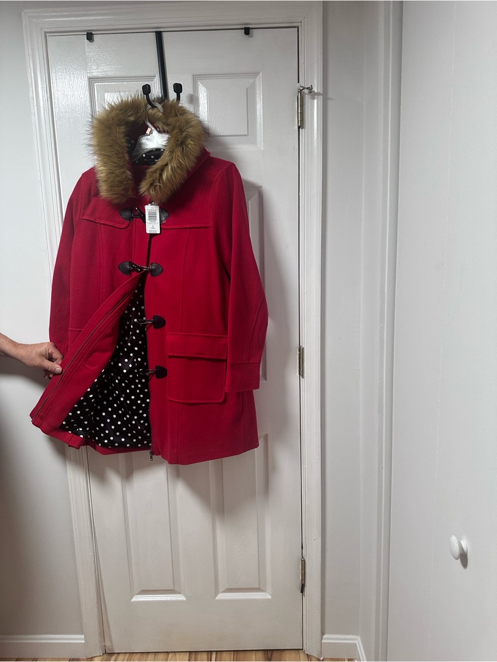 torrid Red Peacoat with Faux Fur Trim Hood